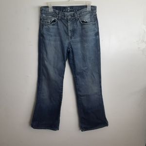 7 For All Mankind A Pocket Boot Cut Jeans Dark Wash Distressed Embroidered